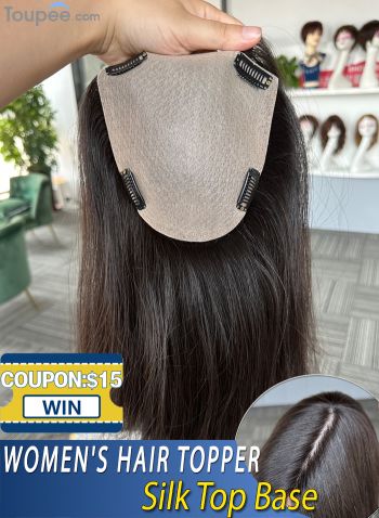 5.5*6 Stock Human Hair Toppers For Women With Natural-Looking Black Silk Top Base Women's Virgin Hair Topper with 4 Clips For Thinning Crown Wholesale