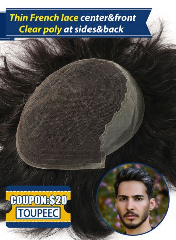 Q6 Lace Front with PU Mens Toupee Hairpiece Best Back And Sides Human Hair Replacement System For Men Sale Online Free Shipping