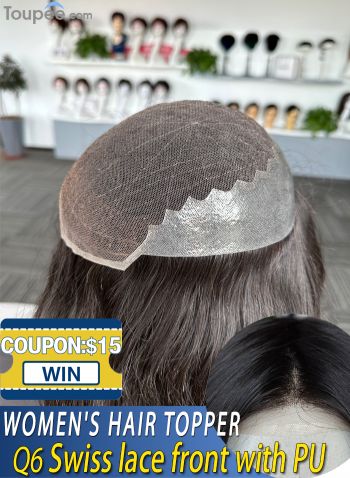 Swiss Lace Front With Poly Skin Topper Hair For Women Wholesale 130% Indian Remy Human Hair Q6 Topper Piece For Thinning Hair