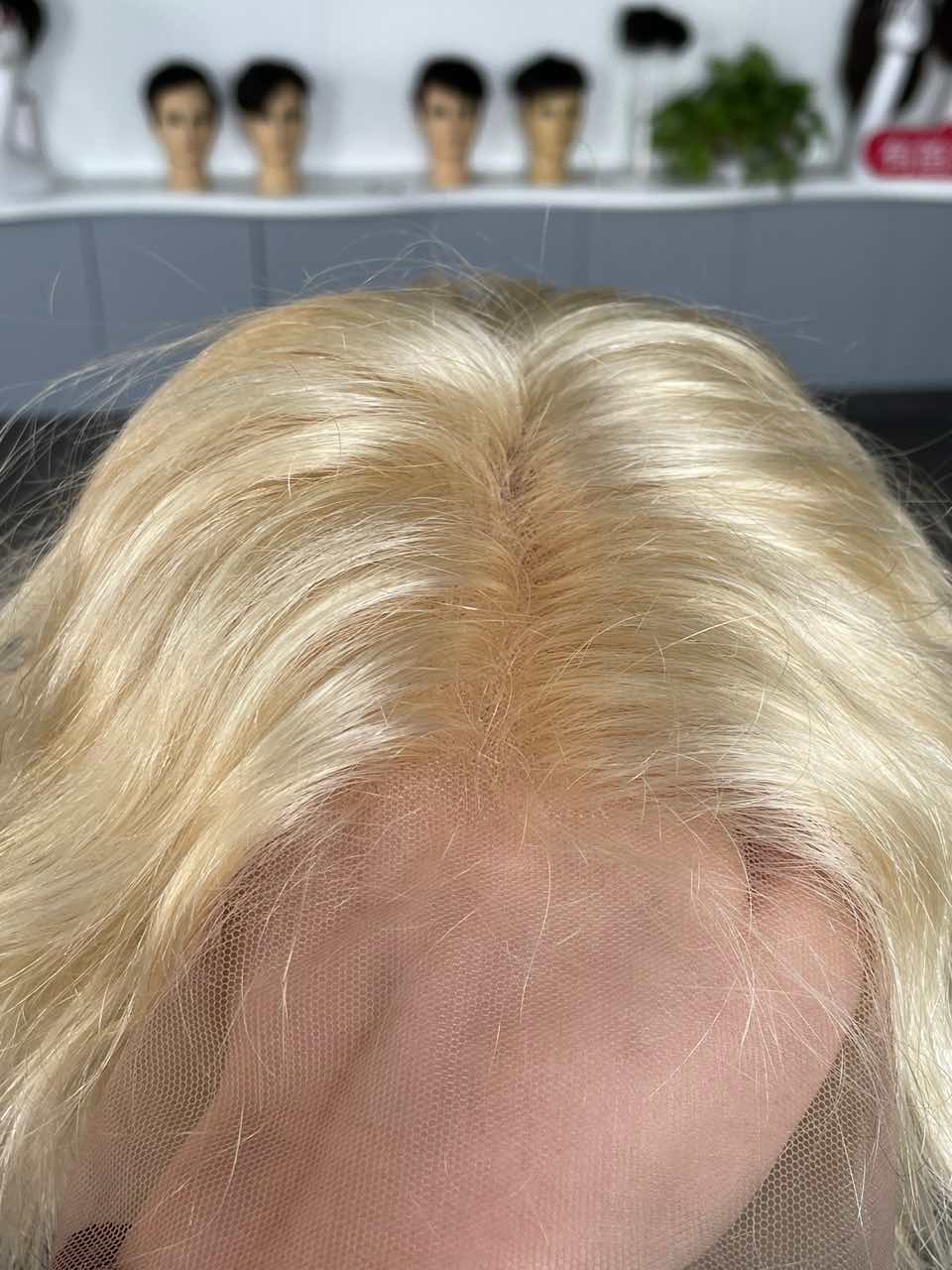 2023 Fashionable Men's Hairstyles #613 Transparent Full Lace Human Hair Wigs For Baldness 130% Glueless Realistic Wavy Blonde Full Lace Wig For Men Wholesale