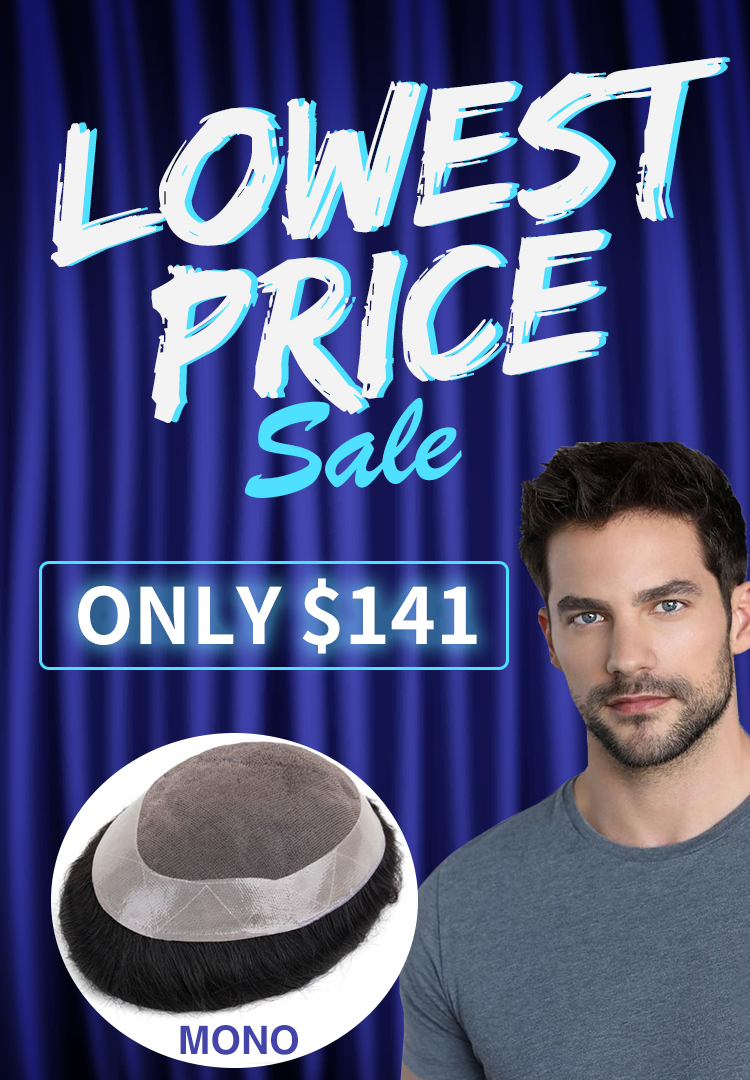 Toupeec Best Stock Mens Hair Systems Fine Mono with Poly Skin Perimeter and Folded Toupee for Men